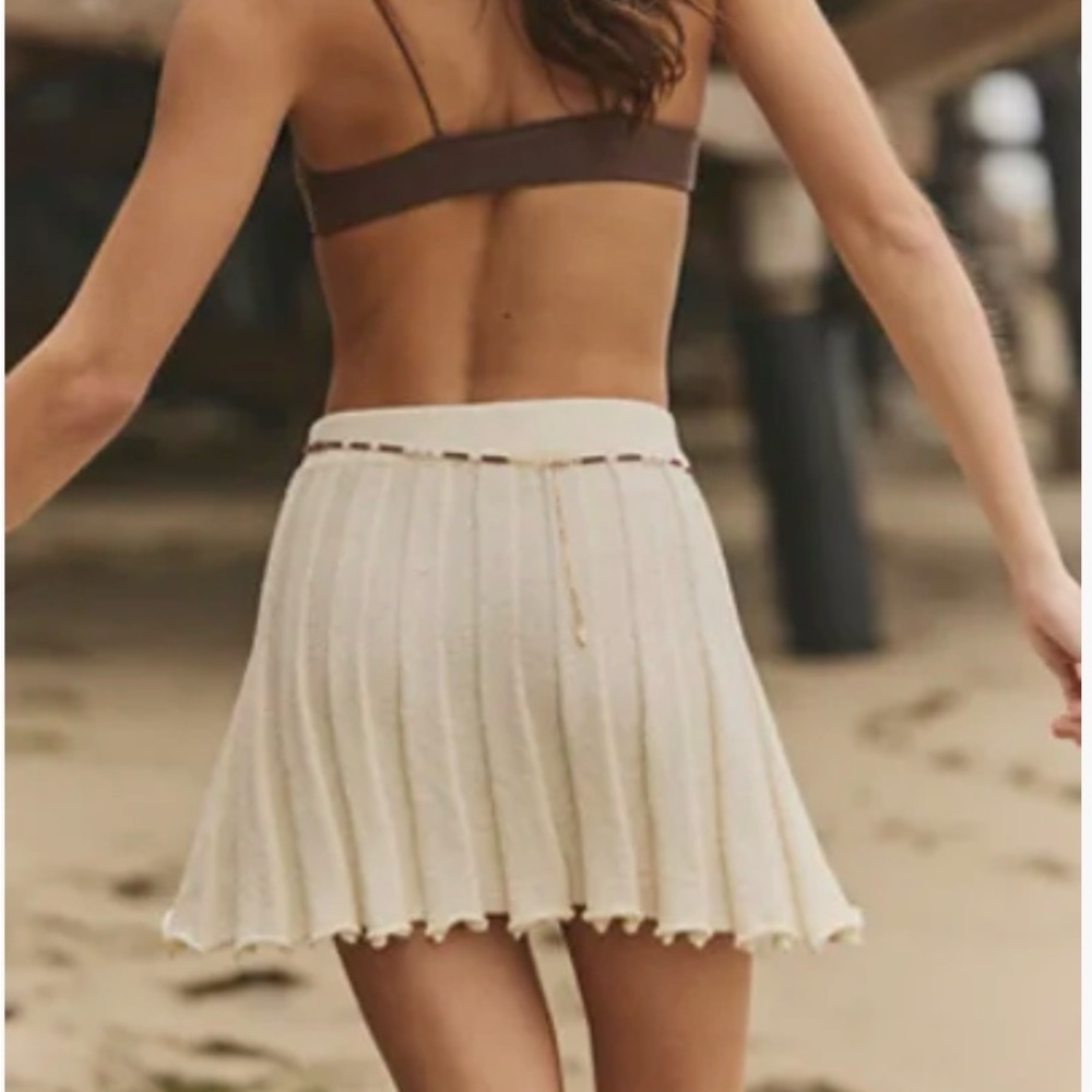 Free People Beach Kensie Knit Knitted Cream Pleated Knit Mini Women's Skirt M